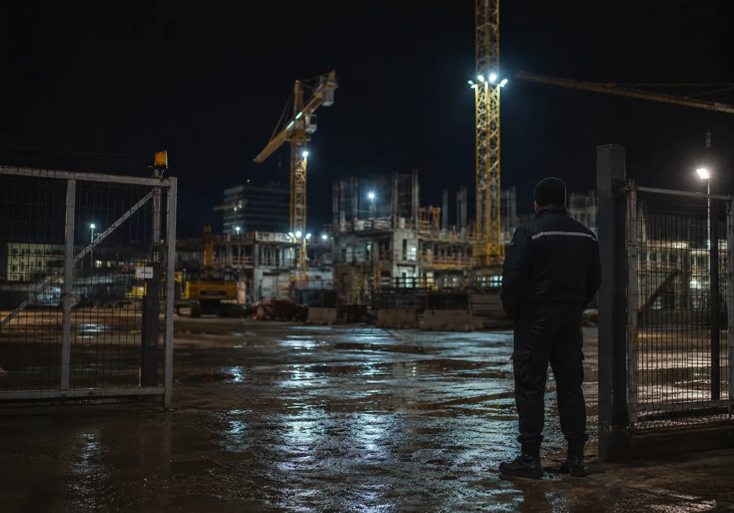 Bewachte Baustelle bei Nacht